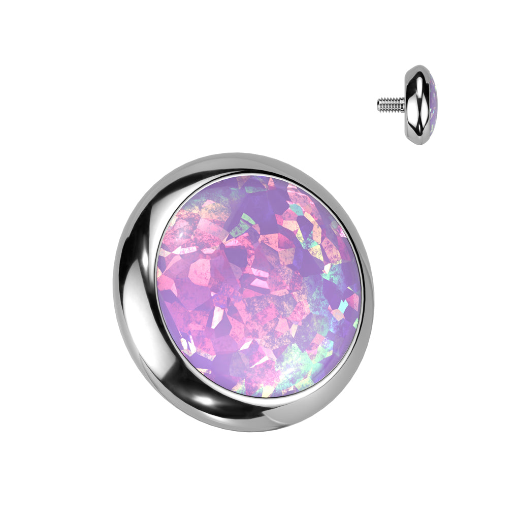 Implant Grade Titanium Internally Threaded Flat Bezel Set Opal Top
